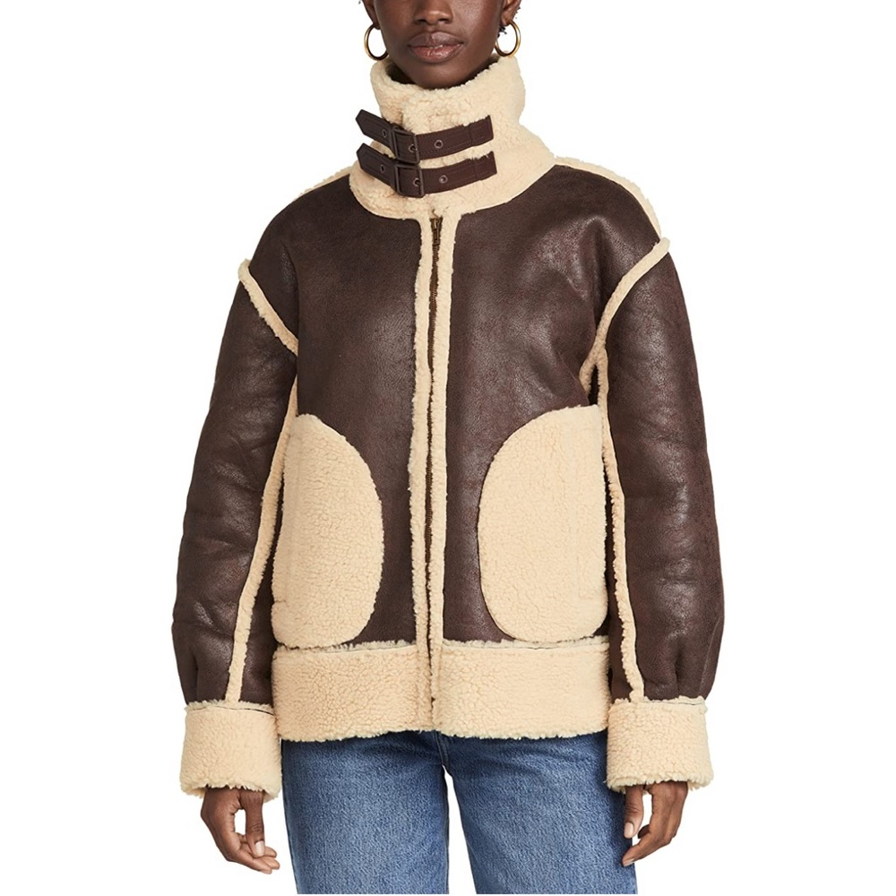 MOON RIVER Faux Leather Bomber Jacket